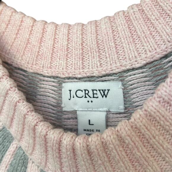 J.Crew Women's Gray + Pink Nordic Knit 100% Cotton Pullover Sweater Size Large - Picture 3 of 5